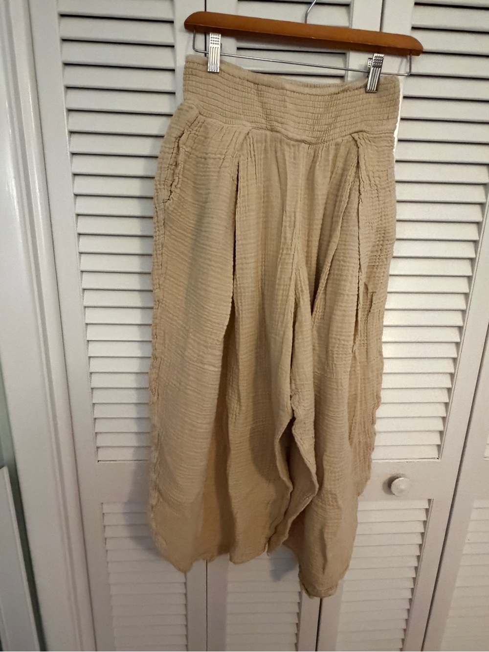 Free People Beige Wide-Leg Cotton Gauze Pants